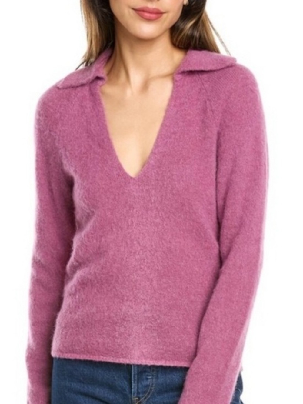 NWT Vince Pink V-Neck Alpaca Wool Collared Sweater Size Large